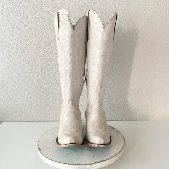 Lane LEXINGTON Knee High Tall Womens Cowboy Boots 8.5 White Western Cowgirl - Picture 9 of 13
